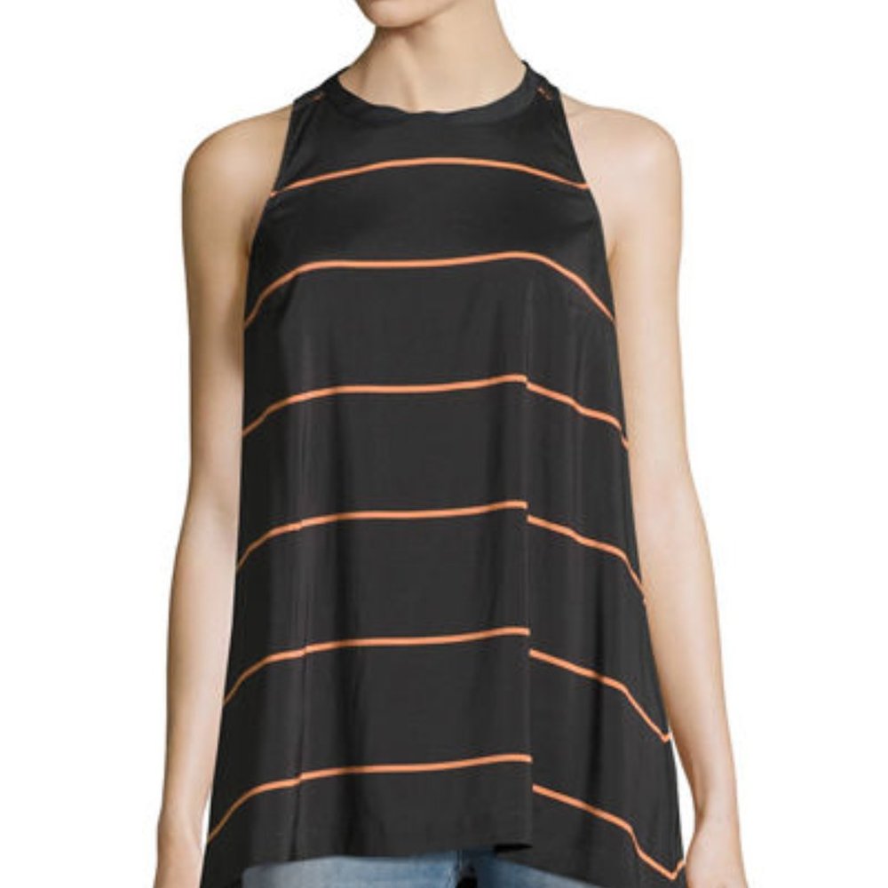 NWT Brunello Cucinelli Striped Gray Silk Sleeveless Casual Racerback Top Blouse